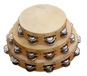 Tambourine Hand Held Bell Goat Leather Willow Metal Double Row Percussion