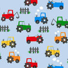 Comfy Flannel Fabric - Nursery Baby Multi Tractors on Blue - AE Nathan YARD