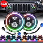 Pair RGB 7 Inch Halo LED Headlights DRL Lights Combo For Jeep Wrangler JK TJ LJ (For: Jeep)