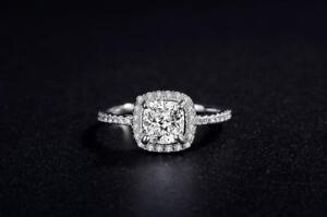 White Gold Plated Silver Pave Princess Cubic Zirconia Engagement Simulate Ring