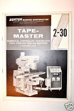 GORTON Tape-MASTER 2-30 Milling Machine BROCHURE Catalog 1968 #RR592