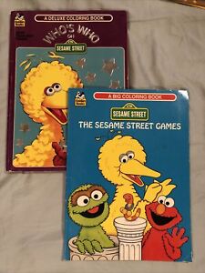2 Vintage SESAME STREET Coloring Books, partly used - GOLDEN BOOKS brand CTW era