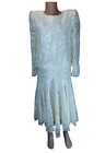 Vintage Lace Dress Berkertex Wedding Cream UK 12 80s drop waist