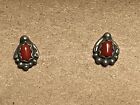Vintage Sterling Silver Red Coral? Native American Earrings In Good Condition