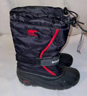 Sorel Winter Snow Boots Mens 6 Flurry Black Rubber Drawstring insert Waterproof