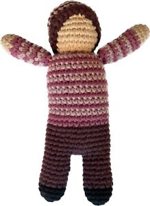 Pebble Doll Rattle Crochet Knit Child Purple Outfit Approx 7
