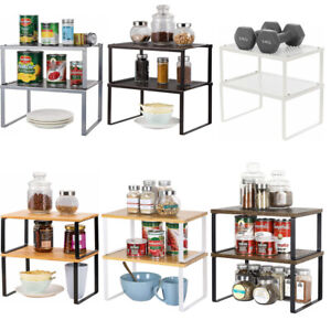 Set of 2 Metal Kitchen Cabinet, Counter Shelf Organizer, Stackable, Expandable