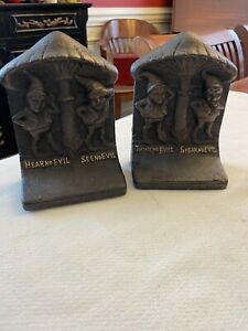 Reproduction SEE NO EVIL FAIRY TALE GNOME CAST IRON BOOKENDS