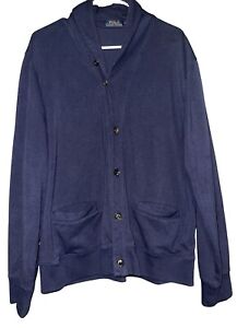 Polo Ralph Lauren Cardigan Sweater Shawl Collar Blue Button Pockets Men's Large