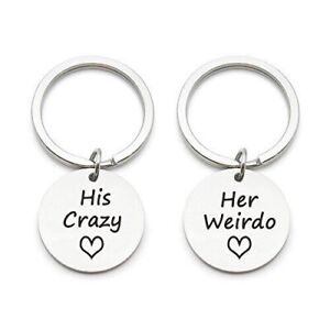 2pcs His Crazy Her Weirdo Key Chain Set Stainless Steel Couple Husband Wife Love