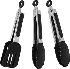 Mini Silicone Serving Tongs Set of 3, Non-Stick Small Kitchen Tongs (7 Inch) wit