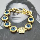 Gold Versace Blue Medusa Charm Bracelet
