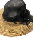 Fine Millinery by August Hat Company Sinamay Wheatstraw Hat, Black/Brown