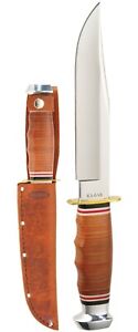 Ka-Bar 1236 Bowie Leather & Aluminum Handle Stainless Fixed Knife w/ Sheath