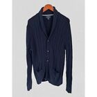 Brooks Brothers Knitted Wool Cardigan Cable Knit Navy Blue Leather Buttons Size