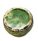 McM McCoy Green Flower Pot Greek Key Hobnail Planter Saucer 5” dia 3.5” H VTG