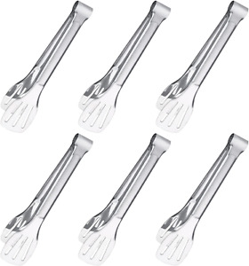 Serving Tongs 7Inch Buffet Tongs Stainless Steel Food Tong Small Serving U, 6Pcs