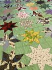 Antique Patchwork Quilt Star Handmade Green Multicolor Cotton Signed 1968 AS IS