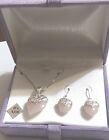 Sterling Silver ROSE QUARTZ Hearts Necklace & Earrings Set .925 SILVER JEWELRY