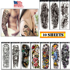 10 Sheets Fake Temporary Tattoo large Full Arm sticker waterproof Black color
