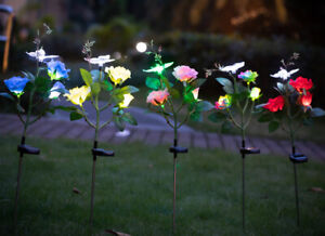 Solar Light Outdoor Garden Stake Rose Flower Butterfly Landscape Yard Lawn Decor