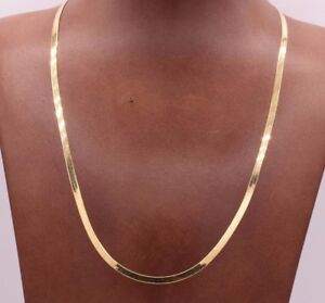 High Polished Herringbone Necklace Chain 10K Solid Yellow Gold 3.0mm ALL SIZES