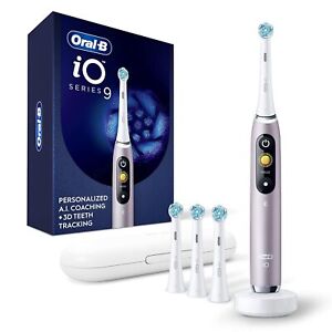 Oral-B iO Series 9 Electric Toothbrush+3 Replacement Brush Heads, Rose Quartz