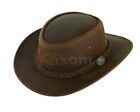 Australian Aussie Hat Crazy Horse Leather Finish Cowboy Western Brown Outback