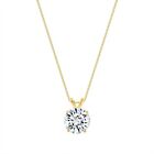 3 Ct Round Real 14K Yellow Gold Created Diamond Solitaire Pendant Necklace 18