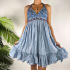 Vintage Blue Floral Cottagecore Bohemian Beachy Prairie Mini Babydoll Dress / XS