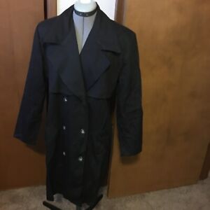 Laundry Black Button Front Fitted Trench Coat Size Medium Missing Belt 