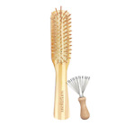 Bamboo Wood Hair Brush with Cleaning Rake for Women Men and Kids, Natural Bamboo