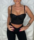 New SEXY Black Sequin Corset Padded  Cleavage Cups Underwire Club Tank Bra Top S
