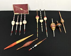 RARE 13 Vintage Antique 1930's Lot WOOD Fishing Tackle BOBBERS Wooden Floats