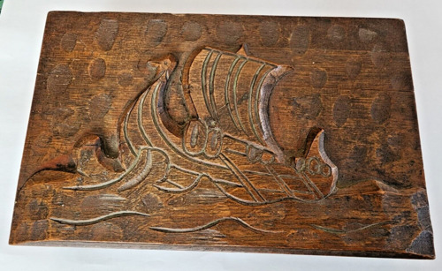 Vintage Viking Ship Carved Wood Box