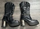 Rock Punk Metallic Leather Skulls Chains Boots Size EU 41 / US 9.5