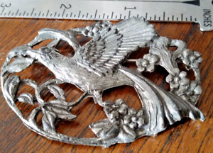 VINTAGE ESTATE, Antique Victorian C Clasp Brooch Pin Silver-tone, Bird Motif (P)