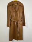 Vintage Peter Caruso Leather Trench Coat Womens Size S Butterscotch Brown 1970s