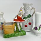Vintage Miniature Vase Lot 4 Japan 1950 Porcelain Hobnail Cherry Girl Pair