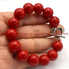 Huge 14mm Natural South Sea Red Coral Round Gemstone Beads Bracelet 7.5