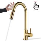 Touch on Kitchen Sink Faucet Pull Down Sprayer Brushed Gold Mixer Taps Sensor