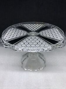 Vintage Footed Cake Stand Hex-Diamond Cut Glass 9