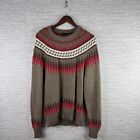 VINTAGE Nordic Sweater Mens Large Brown Crewneck Knit Grandpa 80s Fair Isle