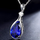 925 Sterling Silver Tanzanite Gemstone And CZ Sapphre Pendant Necklace D355