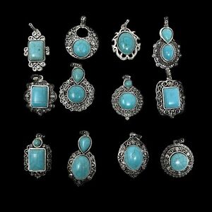Lot (12) Assorted Fashion Jewelry Pendants Silver Tone Faux Turquoise Bohemian
