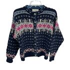 LL Bean Cardigan Sweater Womens Size Medium Nordic Fair Isle Vintage Button Wool
