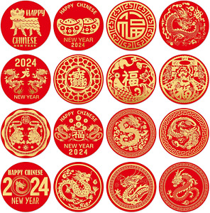 112Pcs Happy Chinese New Year Stickers 2024 Year of the Dragon Stickers Lunar Ne