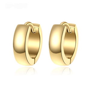 Stainless Steel Gold Plated Huggie Hoop Earrings For Men, Women Hip Hop Jewelry