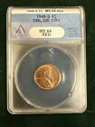New Listing1949 S Lincoln Wheat Cent ANACS Graded MS 64 RD Double Die Obverse B727