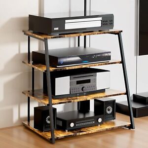 Stereo Cabinet 4 Tier Audio Rack Wooden Strong Iron & Wood Vintage Style Black